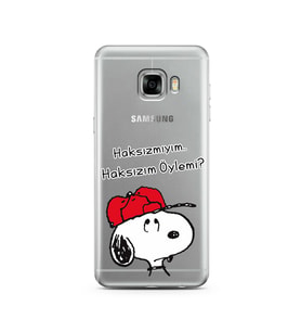 Snoopy Tasarımlı Süper Şeffaf Silikon Telefon Kılıfı Samsung C5  