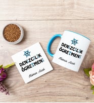 Denizcilik Öğretmeni Mavi Kupa Bardak Ve Bardak Altlığı Seti