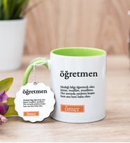 Öğretmen Kelime Anlamı Yeşil Kupa Bardak Ve Anahtarlık Set