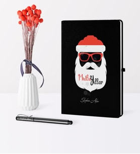 BK Gift Kişiye Özel Yılbaşı Noel Baba Temalı Siyah Defter Kalem Seti - 2