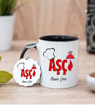 Aşçı Siyah Kupa Bardak Ve Anahtarlık Set