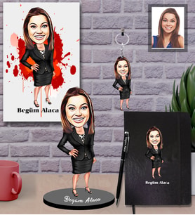 Kişiye Özel Patron Karikatürlü 5 li Hediye Seti Bayan-21