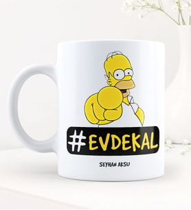 BK Gift Kişiye Özel EvdeKal Hashtag Beyaz Kupa Bardak - 8