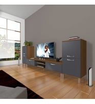 Decoraktiv Eko On2 Mdf Dvd Krom Ayaklı Tv Ünitesi Tv Sehpası (Antrasit - Ceviz)