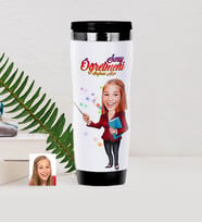 BK Gift Kişiye Özel Bayan Öğretmen Karikatürlü Çelik Termos Bardak - 3