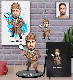 Kişiye Özel Müfettiş Karikatürlü 5 li Hediye Seti Bay-1