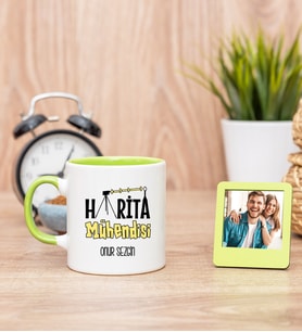 Harita Mühendisi Yeşil Kupa Bardak ve Yeşil Mini Fotoğraf Çerçevesi