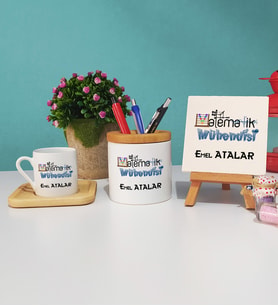 Matematik Mühendisi Ahşap Altlıklı Türk Kahvesi Fincanı Kalemlik Dekoratif Taş Baskı Seti