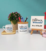 Matematik Mühendisi Ahşap Altlıklı Türk Kahvesi Fincanı Kalemlik Dekoratif Taş Baskı Seti