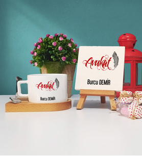 Avukat Ahşap Altlıklı Fincan ve Dekoratif Taş Baskı Seti