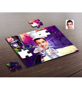 BK Gift Kişiye Özel Erkek Pizza Şefi Karikatürlü Ahşap Puzzle-1