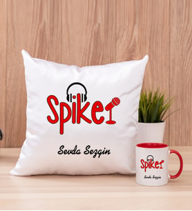 Spiker Kare Yastık ve Kırmızı Kupa Bardak