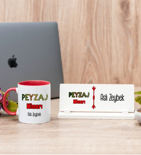 Peyzaj Mimarı Kırmızı Kupa Bardak Ve Masa İsimliği Hediye Seti