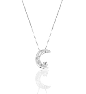 Söğütlü Silver Gümüş rodyumlu zirkon taşlı ay yıldız  kolye