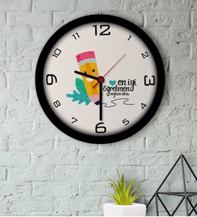 BK Gift Kişiye Özel En İyi Öğretmen Ahşap Duvar Saati-10 (Beyaz)