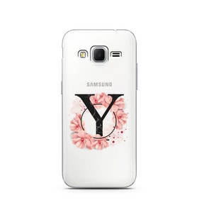 Pembe Çiçekli Harf Tasarım Süper Şeffaf Silikon Telefon Kılıfı Samsung Core Prim