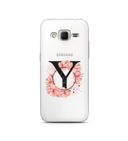 Pembe Çiçekli Harf Tasarım Süper Şeffaf Silikon Telefon Kılıfı Samsung Core Prim