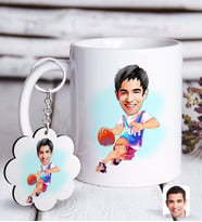 BK Gift Kişiye Özel Erkek Basketbolcu Karikatürlü Beyaz Kupa ve Anahtarlık Hediye Seti-2 (Model 1)