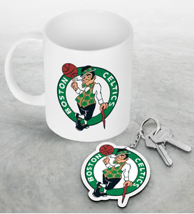 NBA Boston Celtics Beyaz Kupa ve Ahşap Anahtarlık Seti (Model 1)