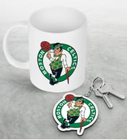 NBA Boston Celtics Beyaz Kupa ve Ahşap Anahtarlık Seti (Model 1)