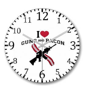 I Love Guns And Bacon Duvar Saati Bombeli Gercek Cam