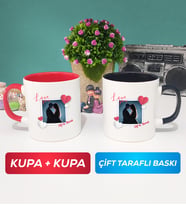 İkili Sevgiliye Sevgililer Günü Hediyesi 7 Kupa Bardak Kırmızı Siyah