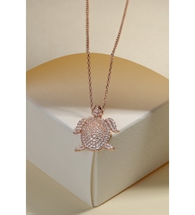 Gümüş Zirkon Taşlı " KAPLUMBAĞA " Tasarım Kolye (Rose)
