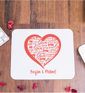 Kişiye Özel İsim Yazılı Kalpli Mouse Pad