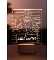 Dinozorlar Figürlü Dekoratif Hediye Led Masa Lambası 7 Işık Rengi Ahşap Taban
