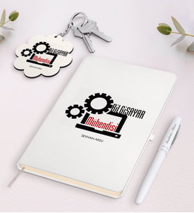 BK Gift Kişiye Özel Bilgisayar Mühendisi Beyaz Defter Kalem Ve Anahtarlık Hediye Seti-3 (Model 1)