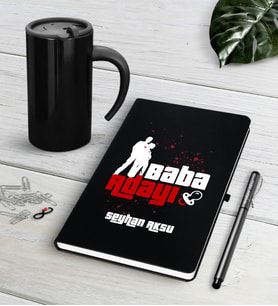 BK Gift Kişiye Özel Baba Adayı Siyah Defter Kalem Termos Mug Seti-1 (Model 1)