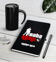 BK Gift Kişiye Özel Baba Adayı Siyah Defter Kalem Termos Mug Seti-1 (Model 1)