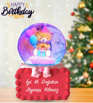 Kişiye İsme Özel Mesajlı Happy Bhirtday Doğum Günü Hediyesi Işıklı Kar Küresi