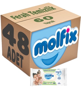 Molfix Islak Havlu Mendil İzotonik Ferah Temizlik 48 Li set 60 Yaprak Plastik Kapaklı