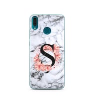 Mermer Çiçekli Harf Tasarım Süper Şeffaf Silikon Telefon Kılıfı Huawei Y9 2019 Ş