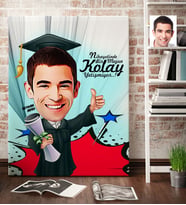 BK Gift Kişiye Özel Bay Mezun Karikatür Kanvas Tablo 70x100cm 1