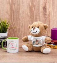 İki İsimli Çiftlere Özel Yeşil Kupa Bardak ve Peluş Ayıcık