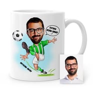BK Gift Kişiye Özel Futbolcu Yeşil Beyaz Karikatür Beyaz Kupa Bardak  1