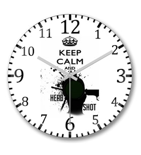 Keep Calm And Head Shot Duvar Saati Bombeli Gercek Cam