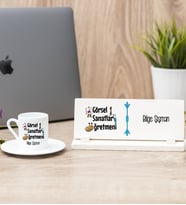 Görsel Sanatlar Öğretmeni Türk Kahvesi Fincanı Ve Masa İsimliği Hediye Seti