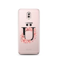 Pembe Çiçekli Harf Tasarım Süper Şeffaf Silikon Telefon Kılıfı Samsung C8  Ü-Har