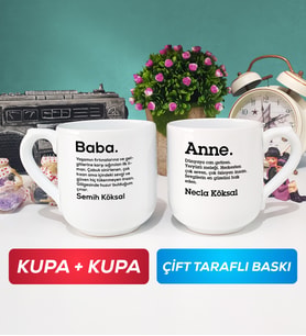 İkili Kişiye Özel Baba ve Anne Kupa Bardak Oval
