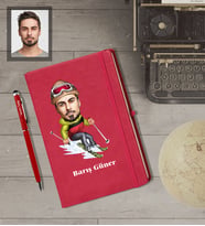 Kişiye Özel Sporcu Karikatürlü  Kırmızı Defter Kalem Hediye Seti Bay-2