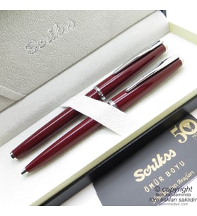 Scrikss 33 Bordo Roller Kalem + Tükenmez Kalem Set  Scrikss Vintage  İsme Özel Kalem  Hediye Kalem