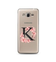 Pembe Çiçekli Harf Tasarım Süper Şeffaf Silikon Telefon Kılıfı Samsung J2 Prime 