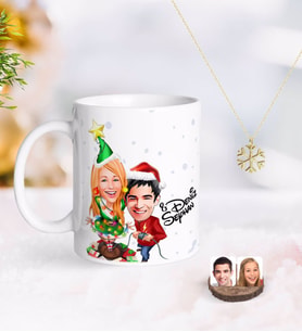 BK Gift Kişiye Özel Yeni Yıl Sevgililer Karikatürlü Kupa ve Kar Tanesi Kolye-1 (Model 1)