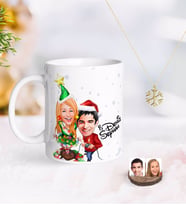 BK Gift Kişiye Özel Yeni Yıl Sevgililer Karikatürlü Kupa ve Kar Tanesi Kolye-1 (Model 1)