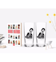 BK Gift Kişiye Özel Renkli Baskılı Çünkü Sen Çölüme Yağmur Oldun Tasarımlı İkili Rakı Bardağı ve Rakı Cep Kitabı Hediye Seti-4 (Model 1)