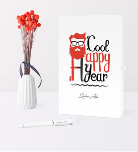 BK Gift Kişiye Özel Yılbaşı Noel Baba Temalı Beyaz Defter Kalem Seti - 3