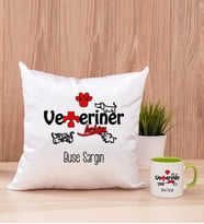 Veteriner Hekim Kare Yastık ve Yeşil Kupa Bardak